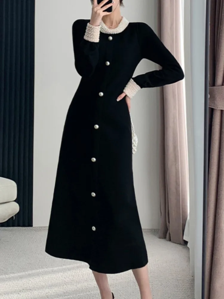 

Autumn Women Fashion Elegant Casual Black Dress Long Sleeve Vintage Slim Party Birthday Midi Vestidos Female Chic Robe Mujers
