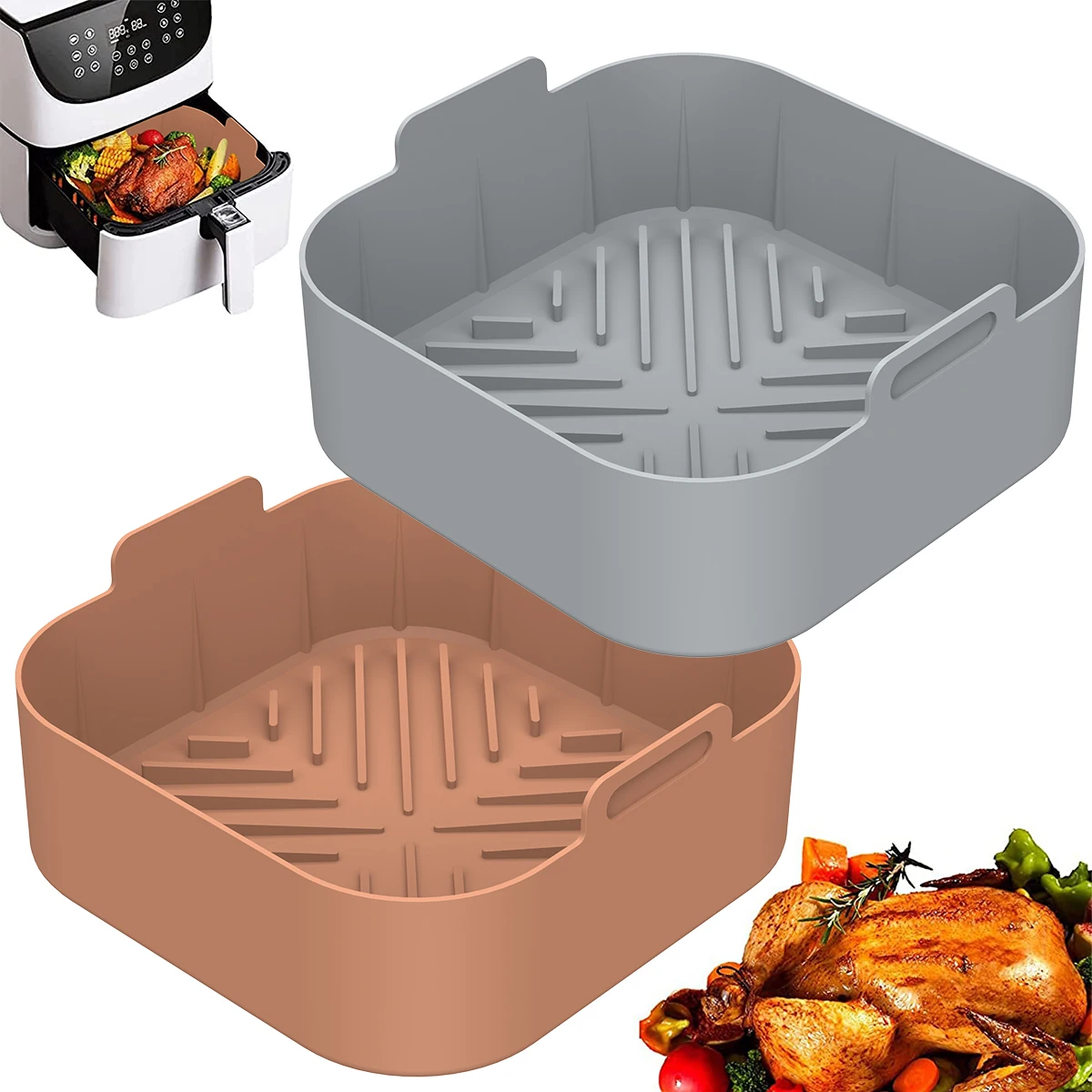 Upgrade Your Air Fryer with 2pcs Reusable Silicone Liners - Perfect for  Ninja Double Pot Basket!