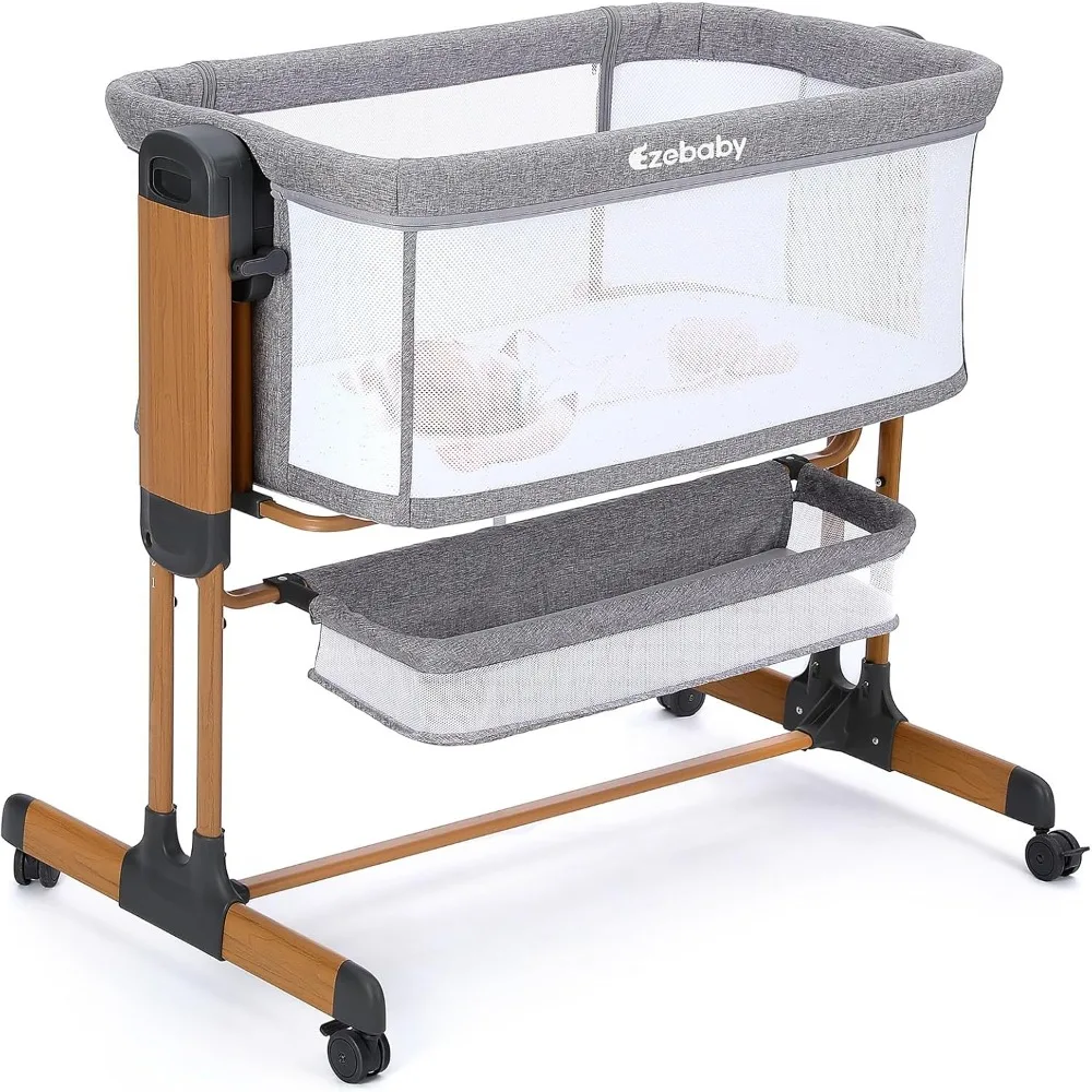 

Ezebaby Baby Bassinet, Rocking Bassinet for Baby, Bedside Bassinet with Wheels, Storage Basket, Adjustable 7 Heights and All