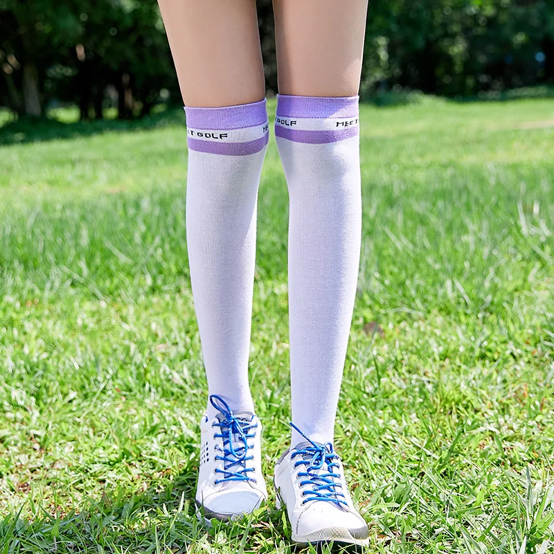 MG Women 4Seasons Fashion Sports Long Striped Cotton Outdoors Stockings Lady Over The Knee High Golf Socks 6 Colors Available