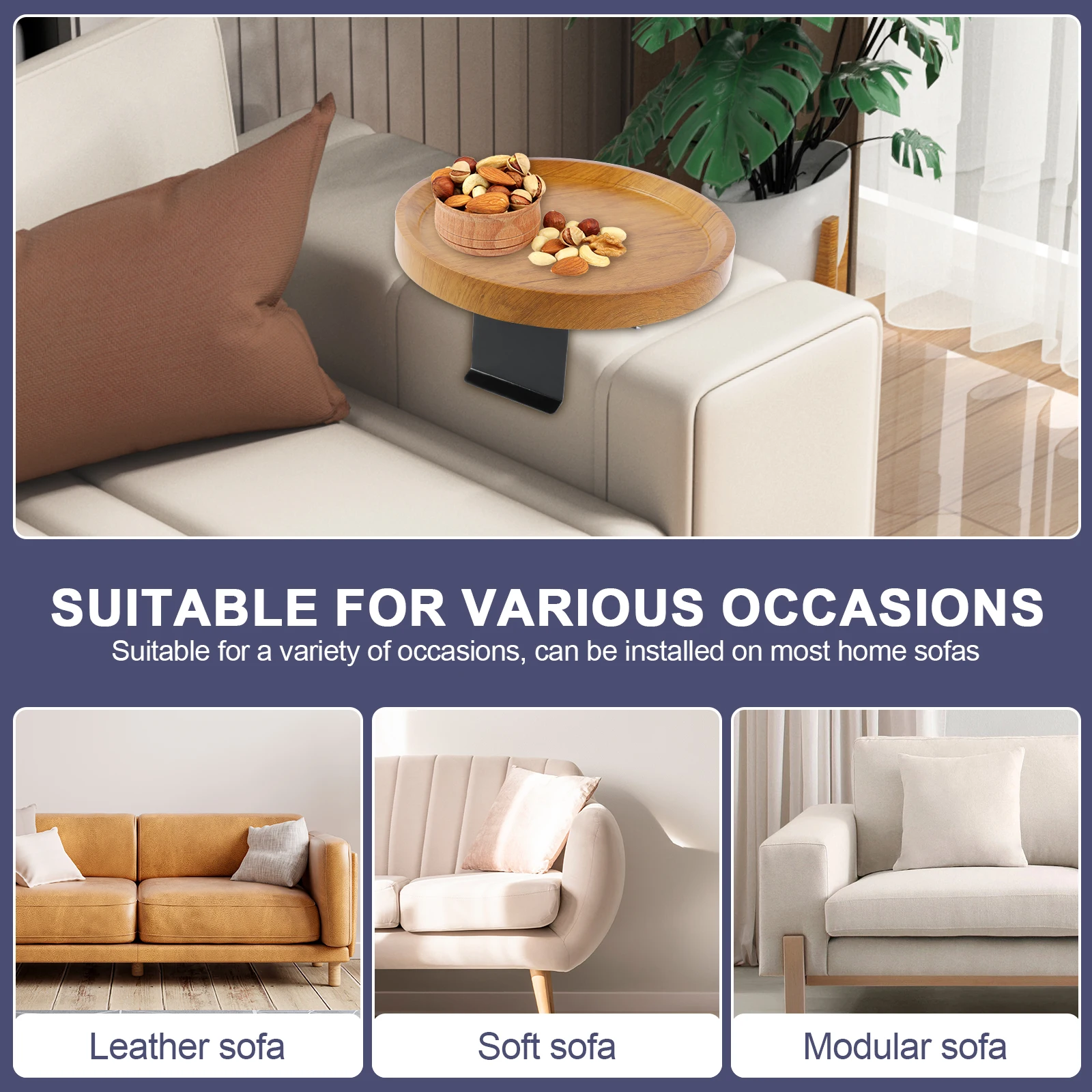 Sofa Armrest Tray Wood Couch Arm Table 5.5-15cm Width Adjustable Sofa Arm Rest Table Multifunctional Chair Tray Heavy