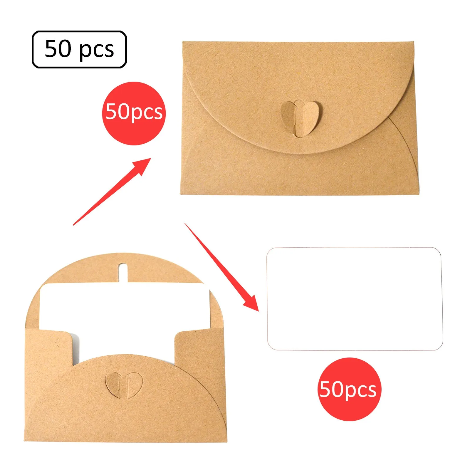 Blank Gift Card Envelopes Heart Closure Vintage Blank Note Card Set Greeting Wedding Party Invitation 50pcs 50pcs greeting cards wedding invitations wedding envelopes