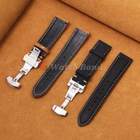 Bracelet en cuir de veau véritable pour bracelet de montre Omega Business pour Seiko 14/16/18/20/22/24mm boucle papillon couture bracelet marron 4