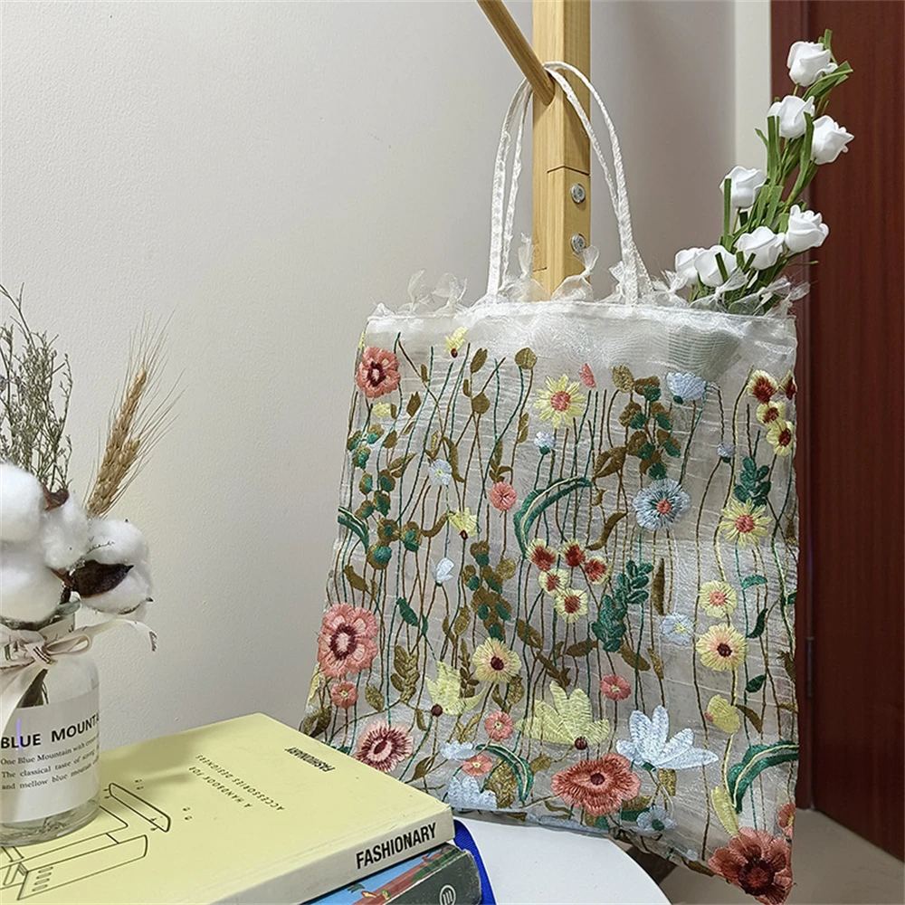 Sac de plage en tissu Organza Transparent pour femmes, rangement - Main Image
