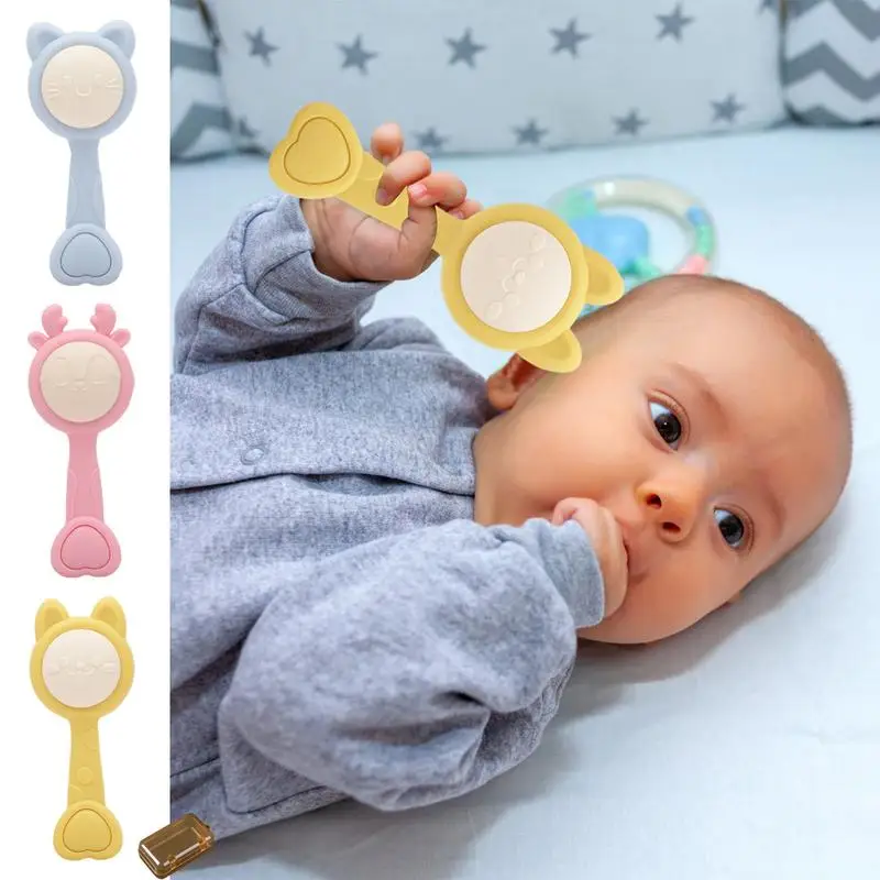 

Baby Teething Toys For Babies 3-6-12 Months Rattle Chew Grasping Toys Animal Shape Handbells Chewable Baby Easy-grip Teether Toy