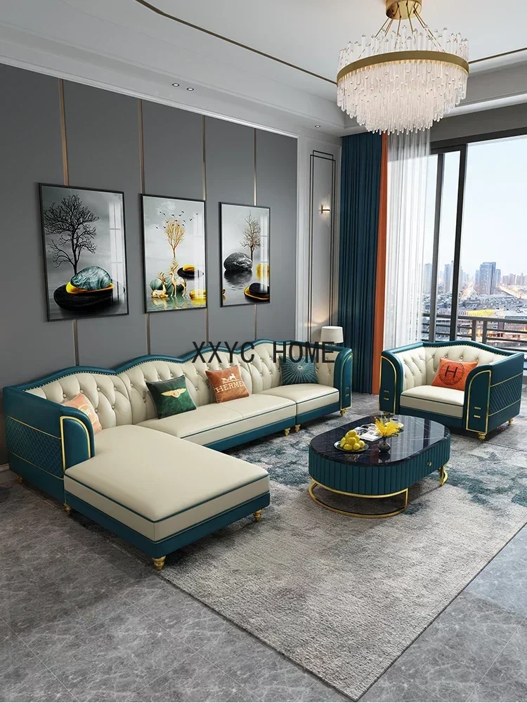 

American style luxury corner sofa living room modern simple high-end luxury European style leather head