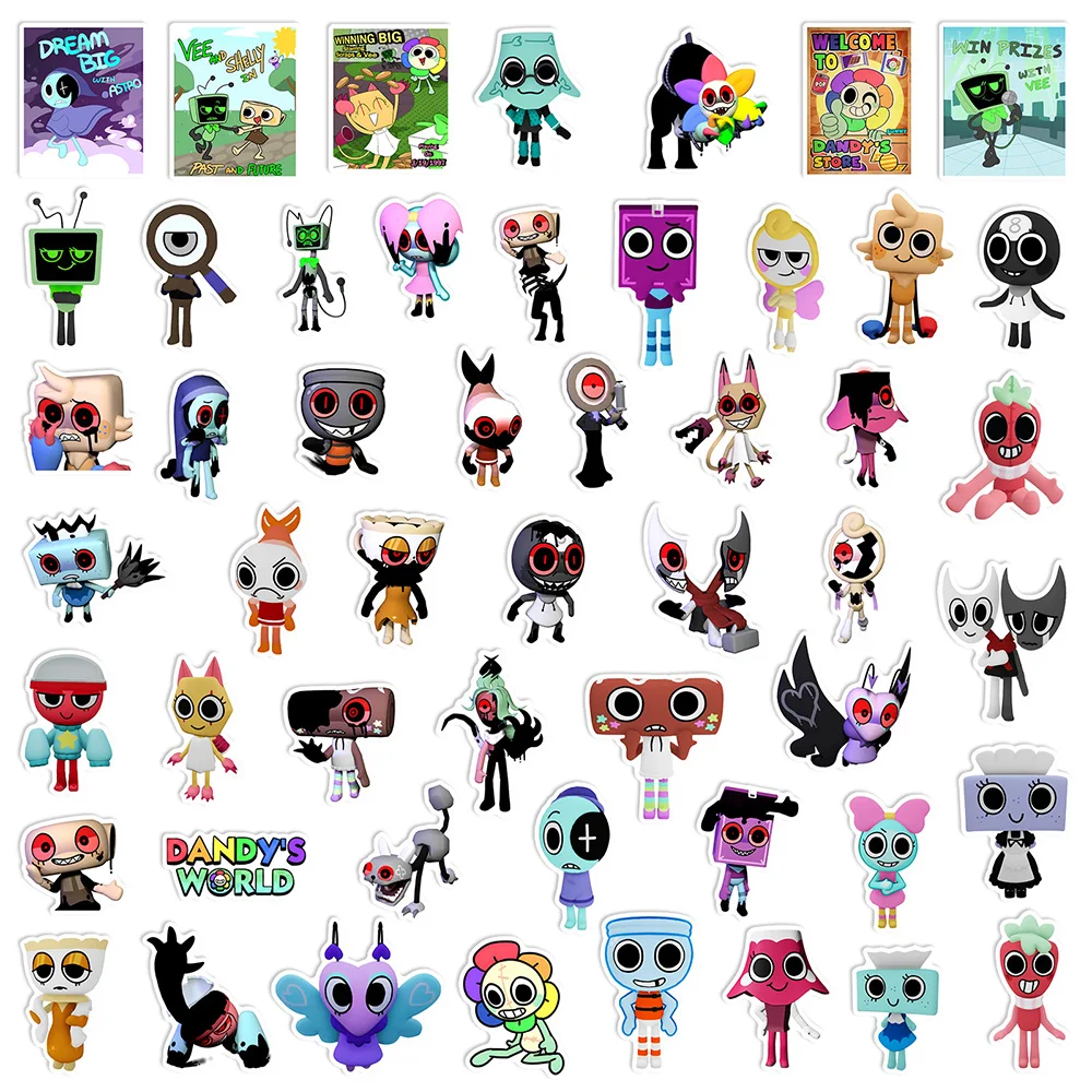 Cartoon Stickers 10/30/50PCS Funny Dandys World DIY Decoration Waterproof Skateboard Notebook Luggage Laptop Phone Fridge Decals