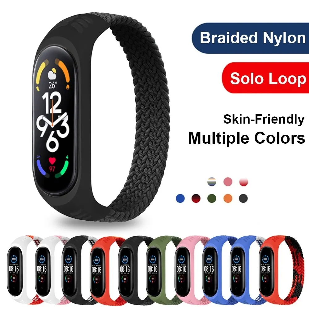 

Breathable Braided Solo Loop Compatible for Xiaomi Mi Band 6/5/4/3 Stretchable Nylon Fabric Strap for Amazfit Band 5/6 Wristband