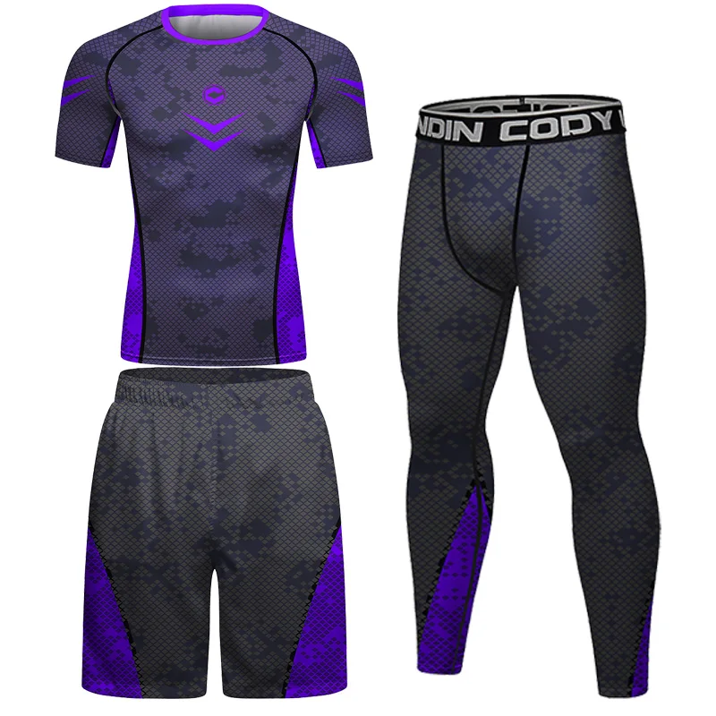 Men Boxing Sports Jiu Jitsu Suit Gym MMA Compression T-shirts Clothes Running Jogging Sport Wear Exercise Bjj Rashguard Tights