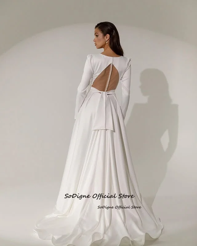 SoDigne A-line Elegant Wedding Dresses V-neck Full Sleeves Stain Bridal Dress Long Bridal Gown vestidos de novia 2025 Customized 17 S183a354cba34404995c7a622fed7c1b9m