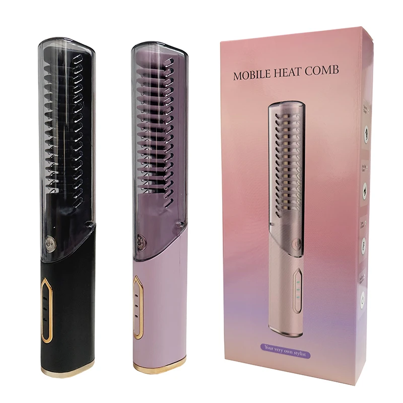 Portable Wireless Electric Hair Brush Heating Hair Straightener 2 IN 1 Home Travel Womem Anti-scalding Straight Curly Comb hair straightener hair straightener brush hair straightener comb