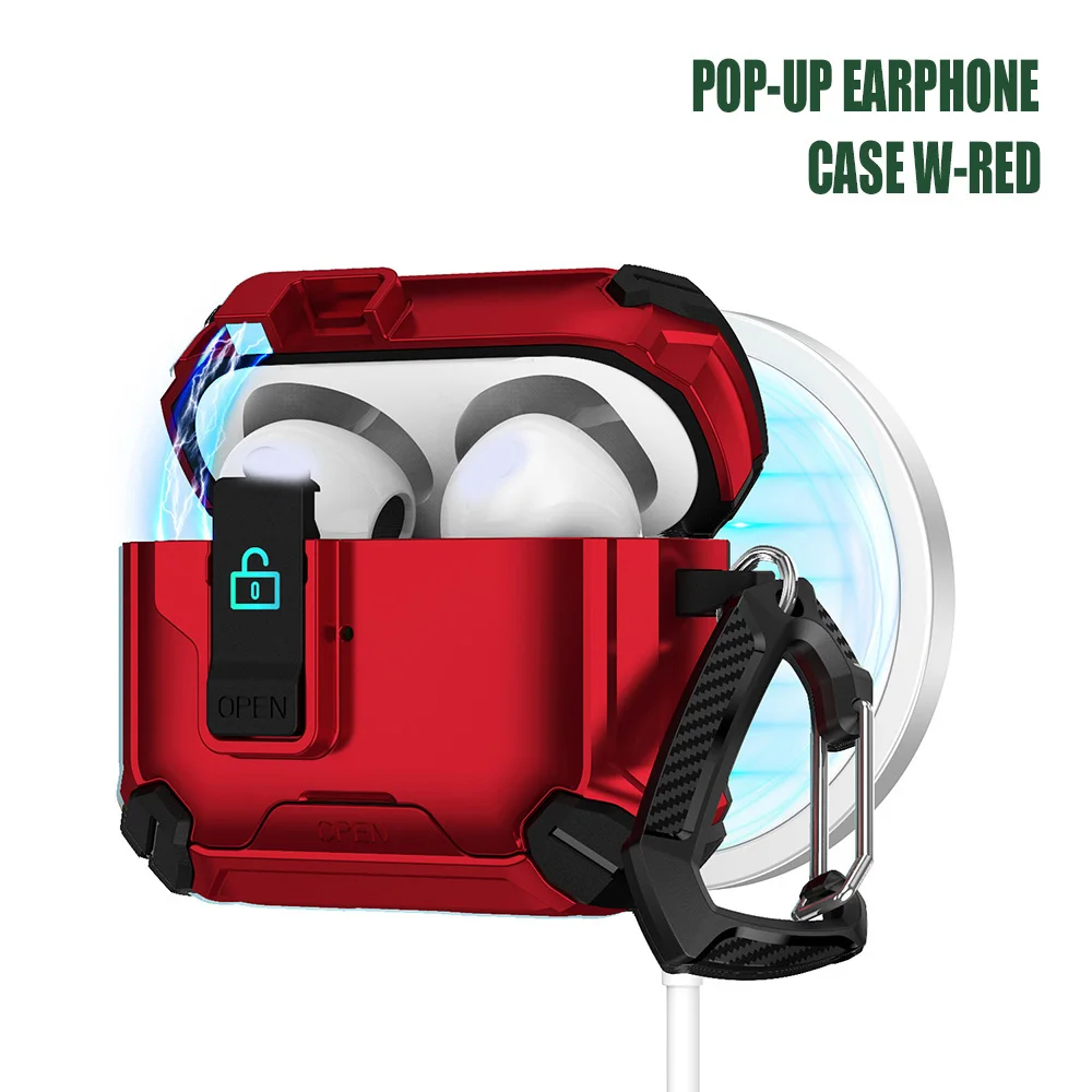 Magnetic Magsafe Wireless Charging Earphone Case with Automatic Lock and Hook