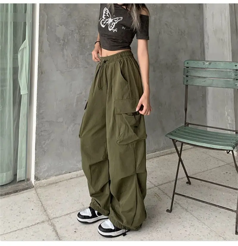 

Y2k Women Streetwear Wide Leg Cargo Pants Oversized Vintage Loose Female Sweatpants Straight With Big Pockets Jogging Trousers