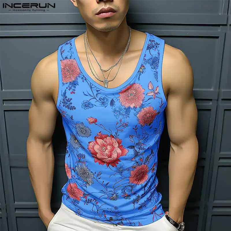 

Men's Tank Tops Flower Printing O-neck Sleeveless Summer Casual Male Vests Streetwear 2024 Fashion Men Clothing S-5XL INCERUN