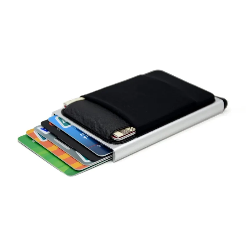 

Wallet Slim Aluminum with Elasticity Back Pouch ID Credit Card Holder Mini RFID Wallet Automatic Pop Up Bank Card Case