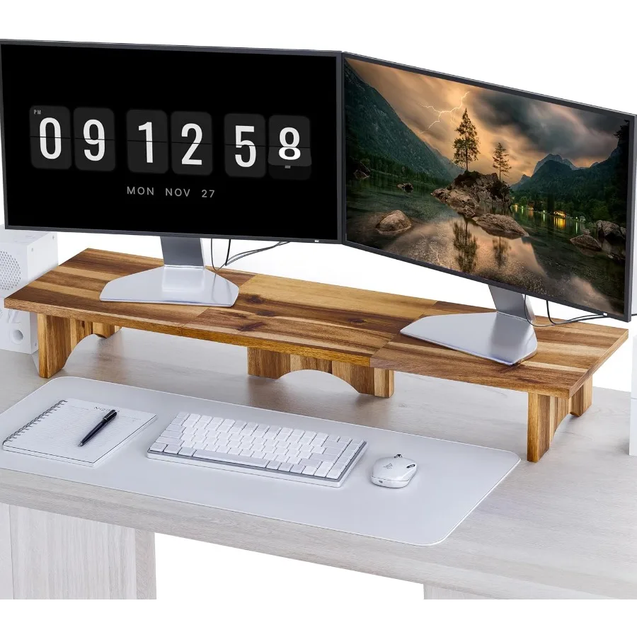 Acacia Wood Dual Monitor Stand for Desk