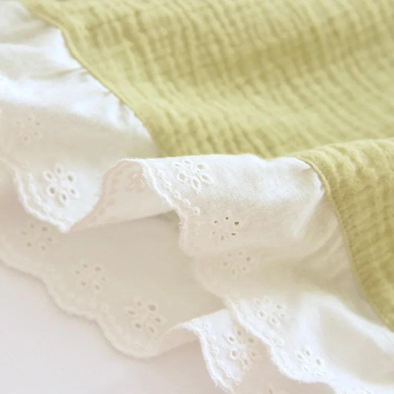 2023 New Summer Women's Pajama Set 100% Cotton Crepe Vest+Shorts Two Piece Set Ladies Green Solid Lace Cute Home Fur Girls