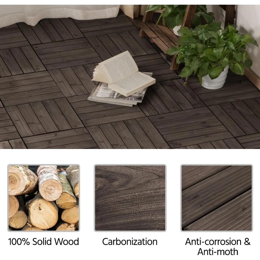 33pcs Wood Floor Tiles 12 x 12in Interlocking Decking Patio Tiles Garden Balcony Floor Covering Outdoor Backyard