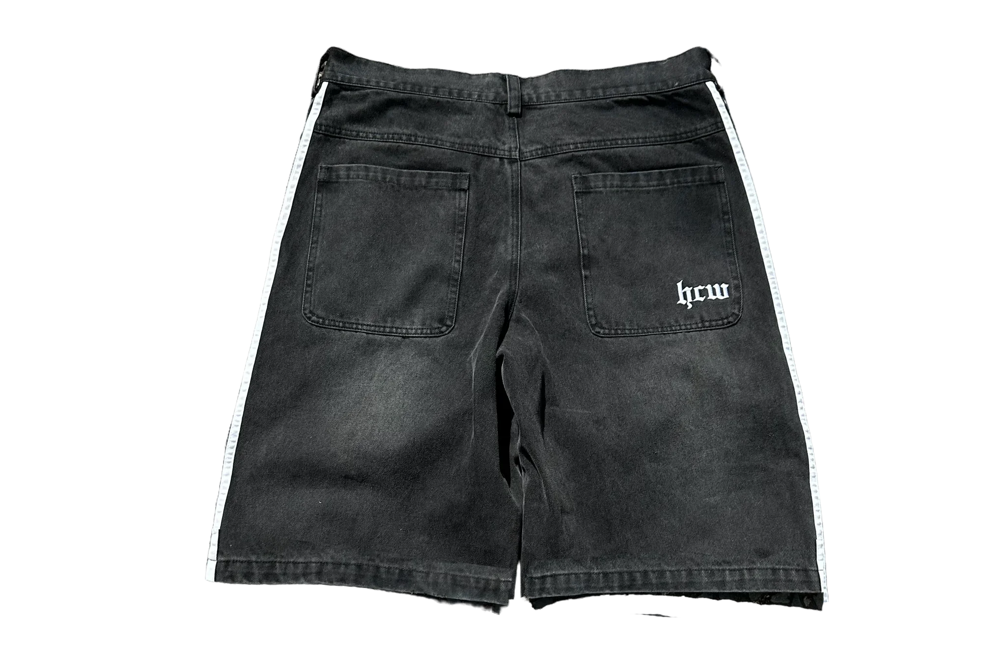 Streetwear HCW Shorts Y2K Jeans Mens Retro Hip Hop Stripes Embroidery Baggy Jeans Denim Gym Short High Waist Casual Short