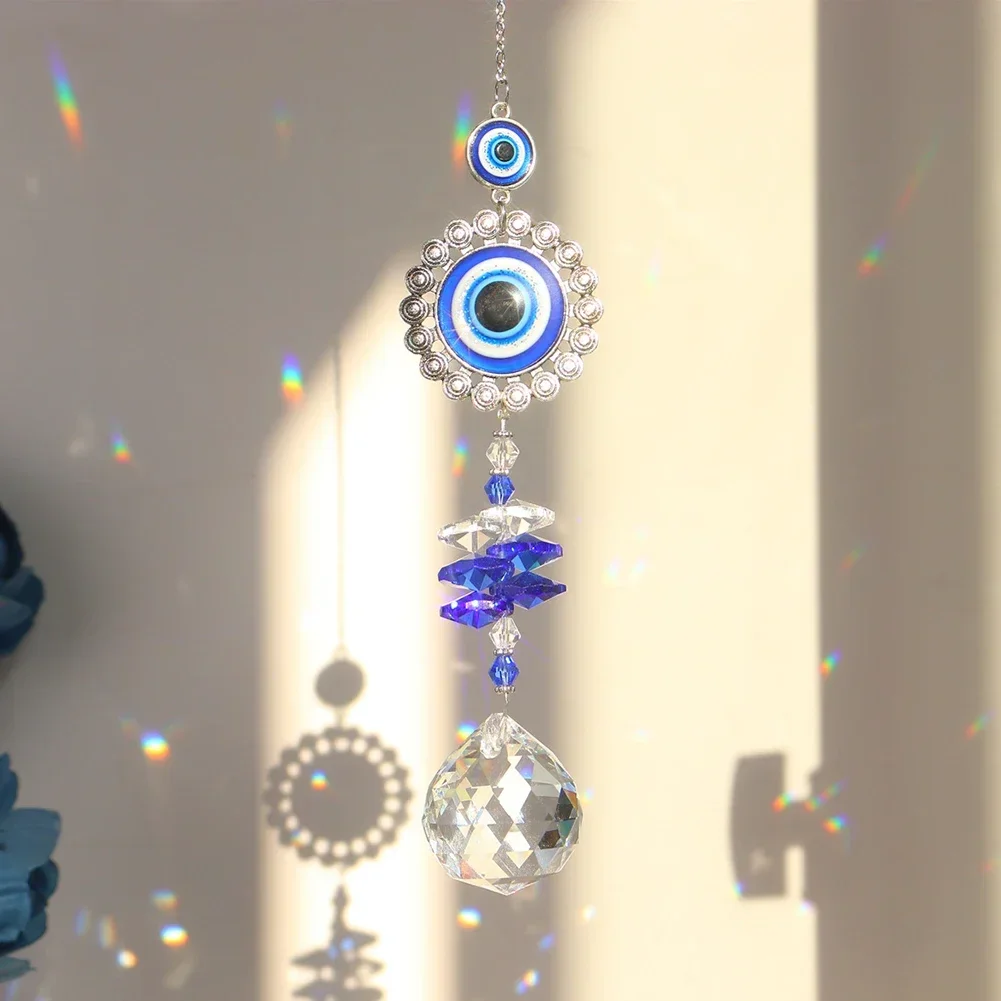 1PCS Hanging Crystal Sun Catcher Blue Devil's Eye Pendant Rainbow Maker Colored Glass Light Catcher Prism Home Garden Decoration