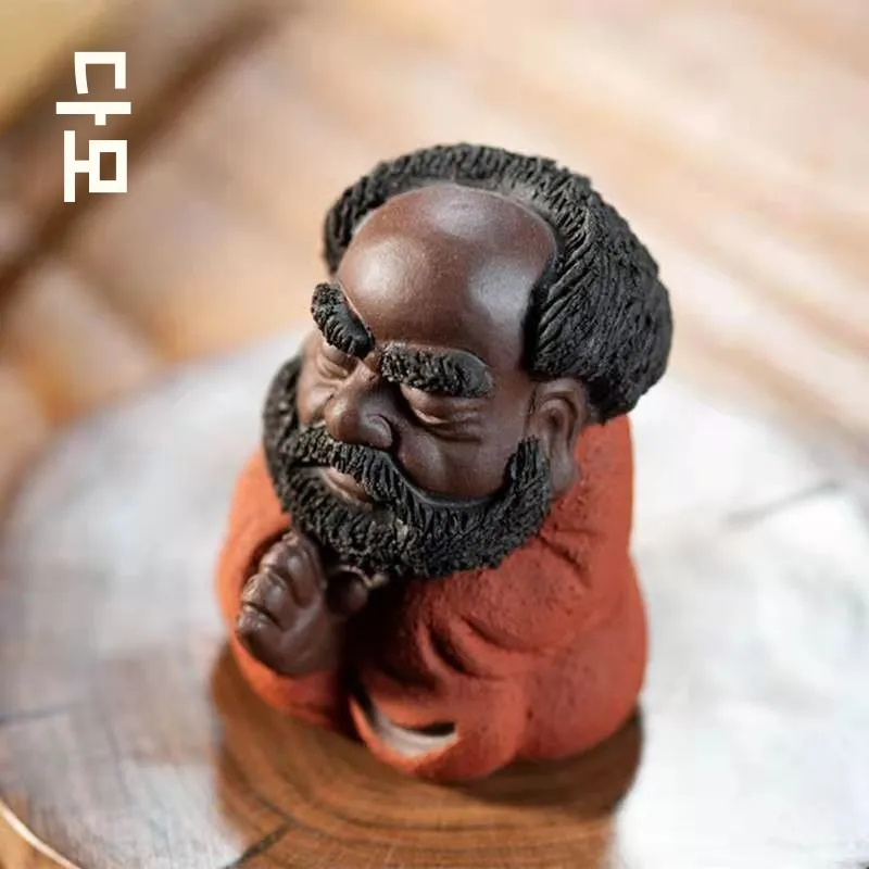 수제 자주색 점토 차 장식품 선인 다루마 탁상 장식 다도 필수품 빈티지 스타일 홈 데코