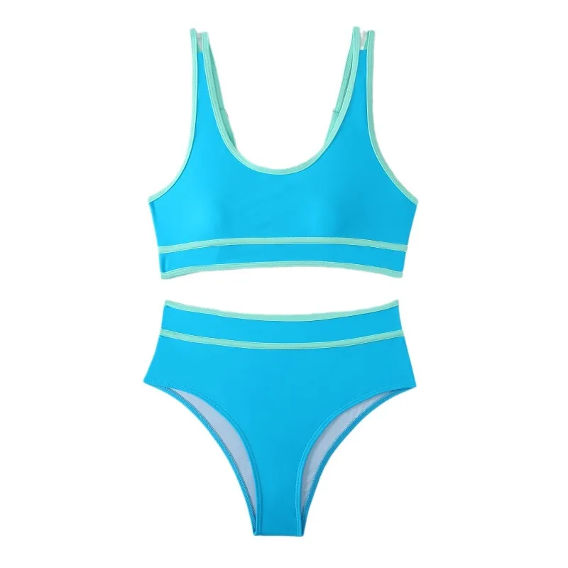 

2024 New Women Solid Strip Swimsuit Sexy Push Up High Waist Bikini Set Female Swimwear Backless Biquinis Brazilian Bathing Suits