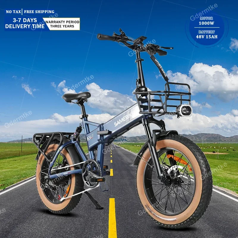 Samebike Con Cestino 20 Pollici Fat Tire Bicicletta Elettrica Pieghevole 1000W Motore 48 V15Ah Batteria Integrata Bicicletta Elettrica Per Tutti I Ter