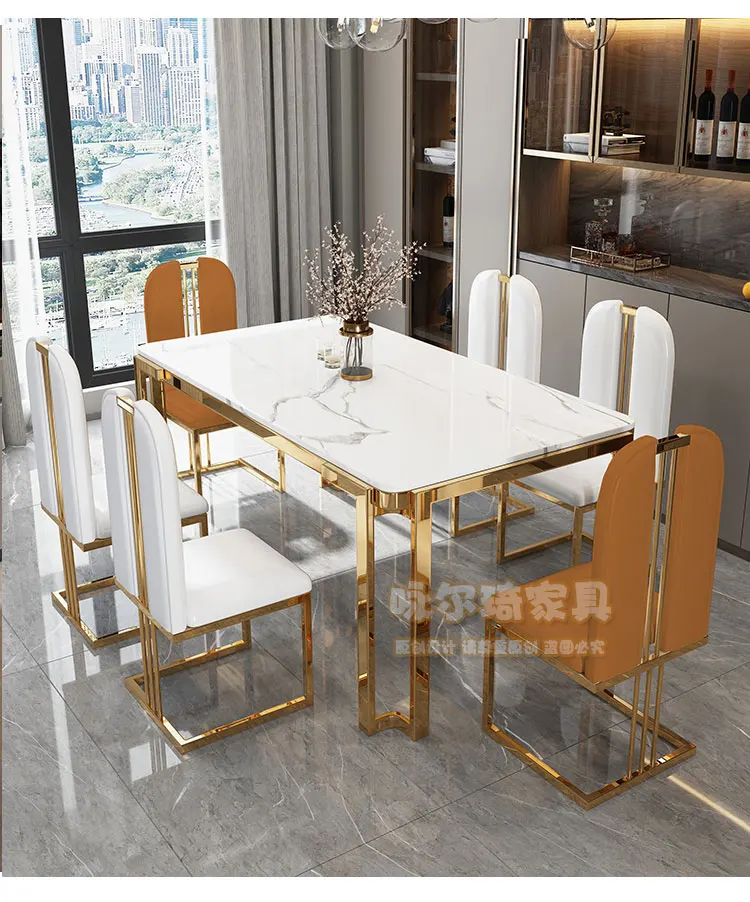 Description Picture 5 of itemUnique Luxury Table Chairs Modern Legs Metal Design Rectangular Dining Table Space Saving Nordic Mesa De Comedor Funiture
