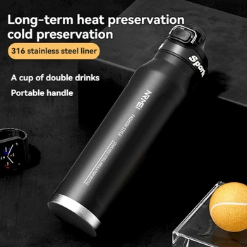 1L Thermos Bottle Stainless Steel Iced And Heat Insulated Cups Hiking Cycling Fitness Vacuum Flasks with Handle