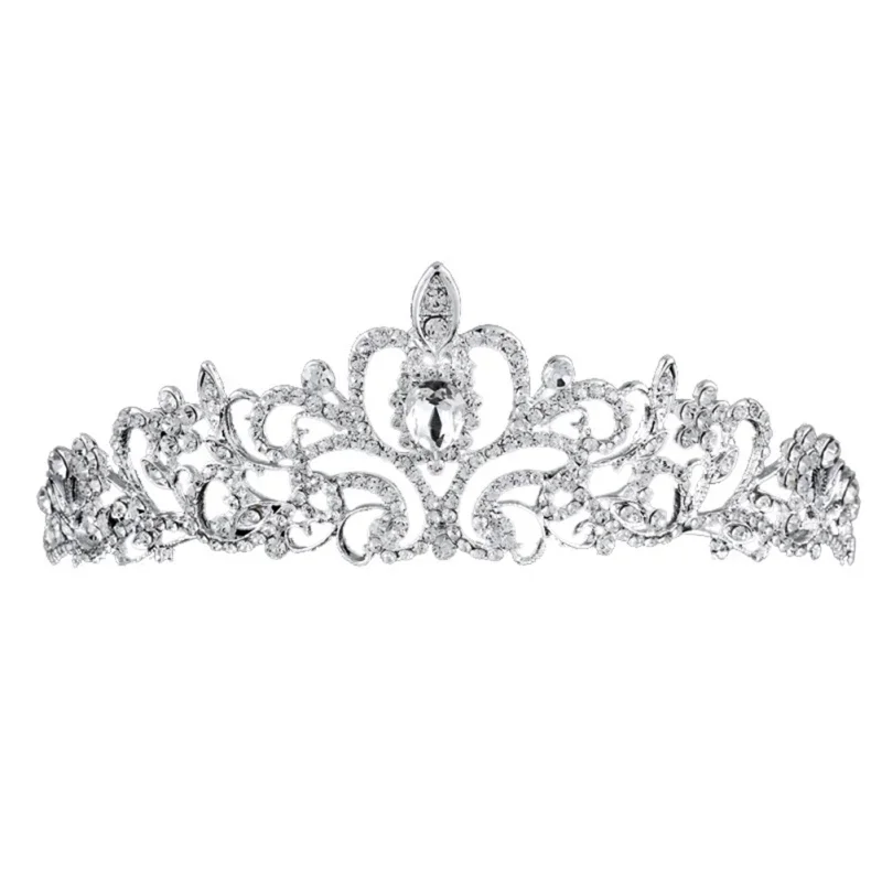Hot Wedding Hair Tiara Crystal Bridal Crown Silver Color Diadem Veil Tiaras Wedding Hair Accessories Headpieces Head Jewelry