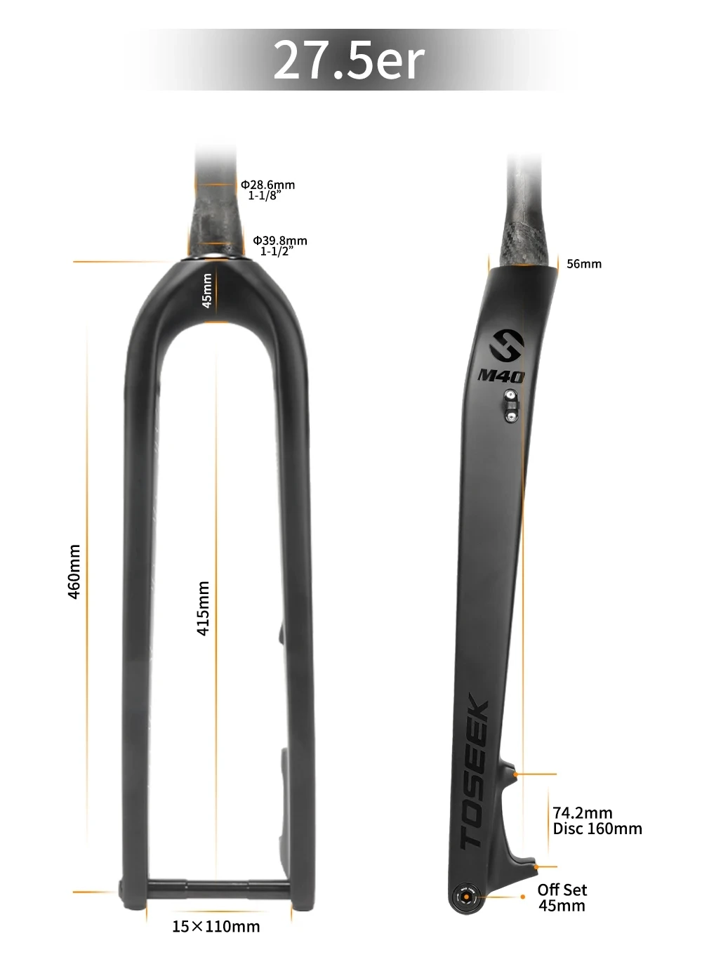 TOSEEK T800 Carbonfaser-Fahrradgabel Mountainbike-Gabel 27,5 Zoll 29 Zoll Boost-Gabel Steckachse 15*110mm Konische Gabel 1-1/8"-1-1/2" – Detail 6