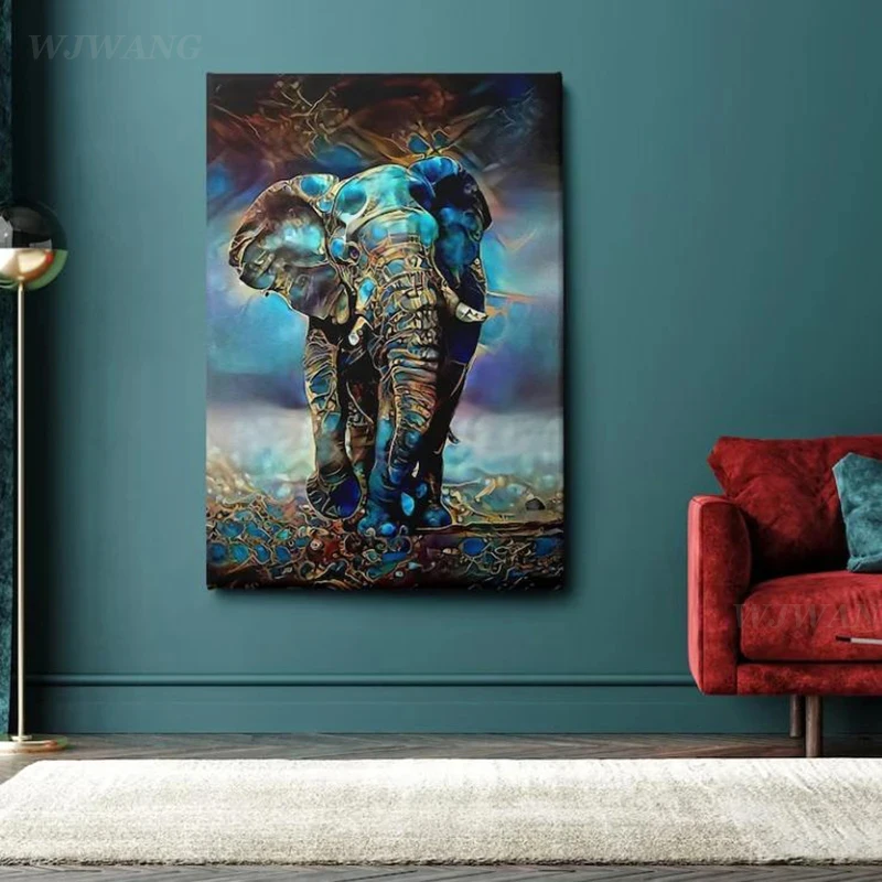 

Blue Tones Elephant Wall Art Posters and Prints Animal Canvas Painting Wall Pictures Artwork for Living Room Home Decor Cuadros