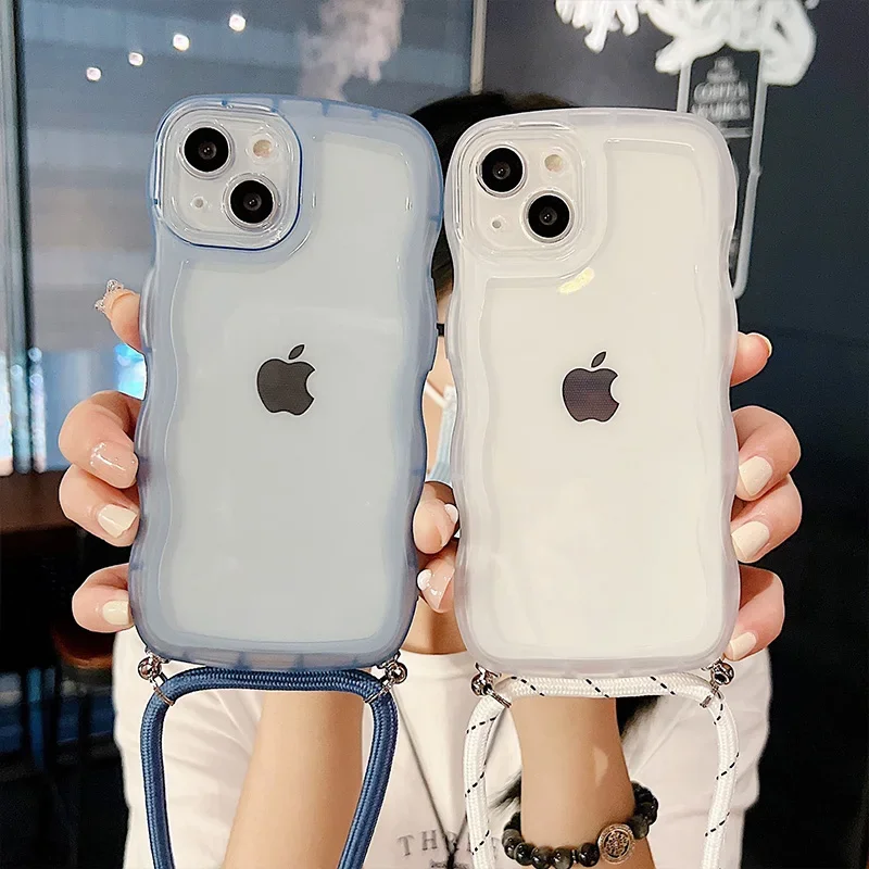 Wave Edge Translucent With Lanyard Phone Case For IPhone 17 16 15 14 Pro Max 13 12 11 Xr Xs 7 8 Plus SE2/SE3 TPU Soft Back Cover — view 3