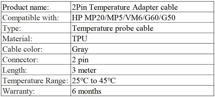 2Pin Temperature Adapter cable compatible HP MP20/Mp5/VM6/G60/G50-S183b592131204c5ebab7ed3a26151556t-MPOWC