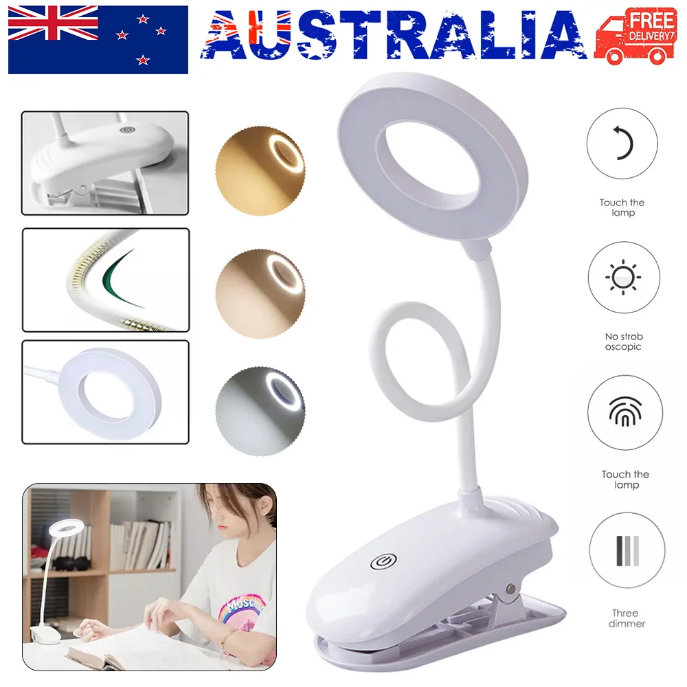 Clip USB rechargeable sur les lumières LED Table de lecture bureau lit chevet lampes de nuit