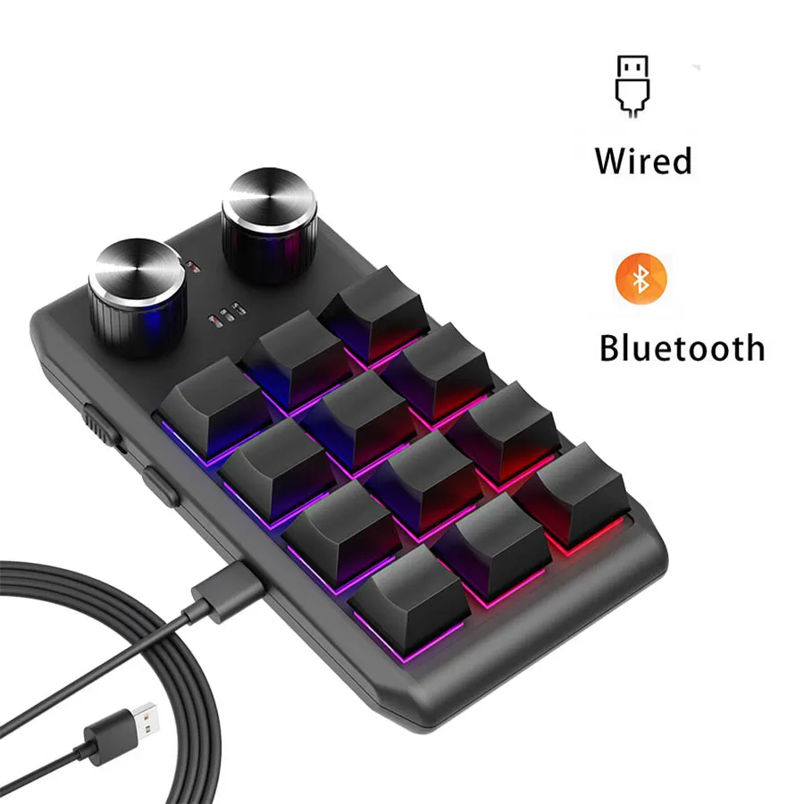 Enhanced RGB Mechanical Macro Keyboard with 12 Custom Keys and Dual Knobs for Creative and Gaming Tasks