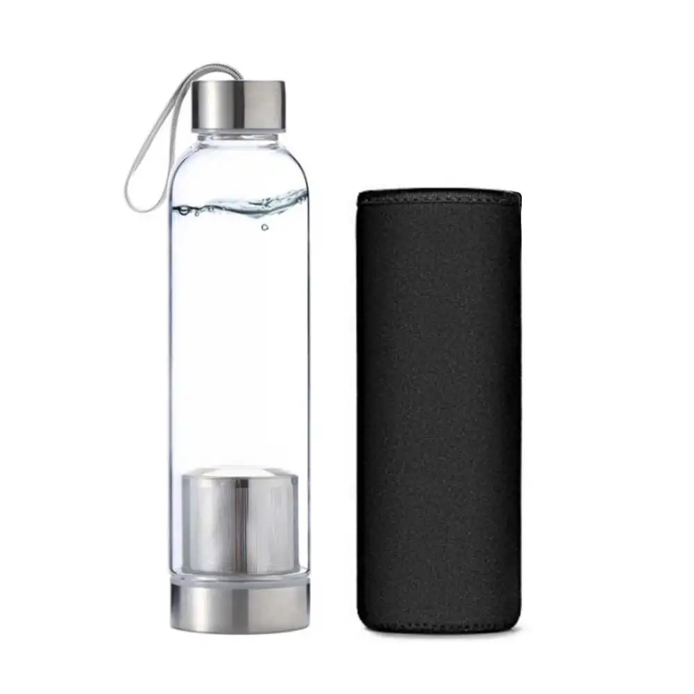

Heat Resistant Glass Outdoor Fitness 550ML Sports Water Bottle with Tea Infuser + Protective Bag Water Bottle