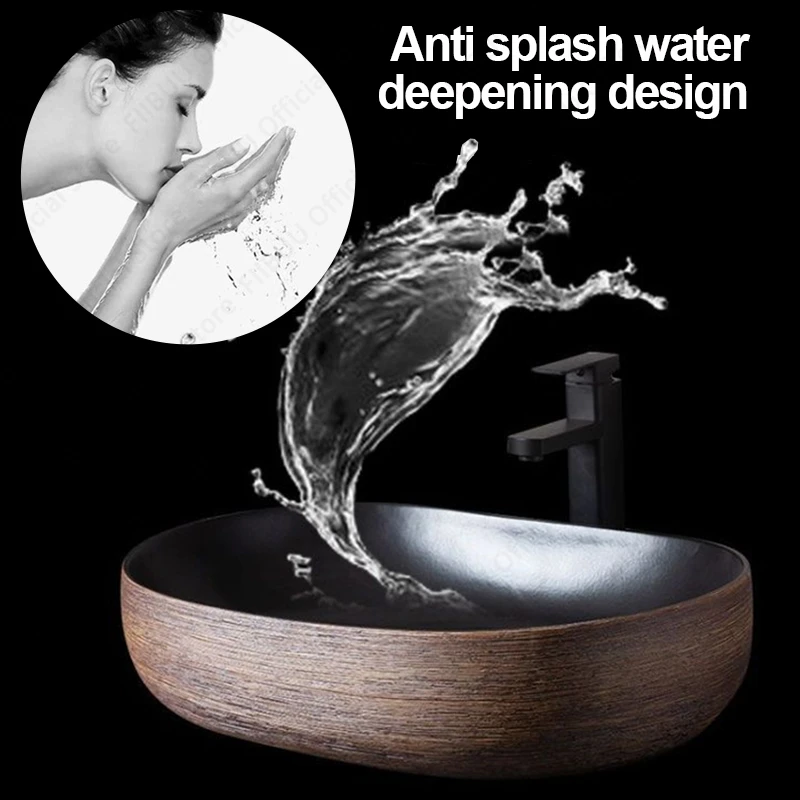 Brown Porcelain Ceramic Vessel Sink Above Counter Vanity Bowl Basin Bathroom Sanitary Balcony Table Sink Countertop Oval Basin 6