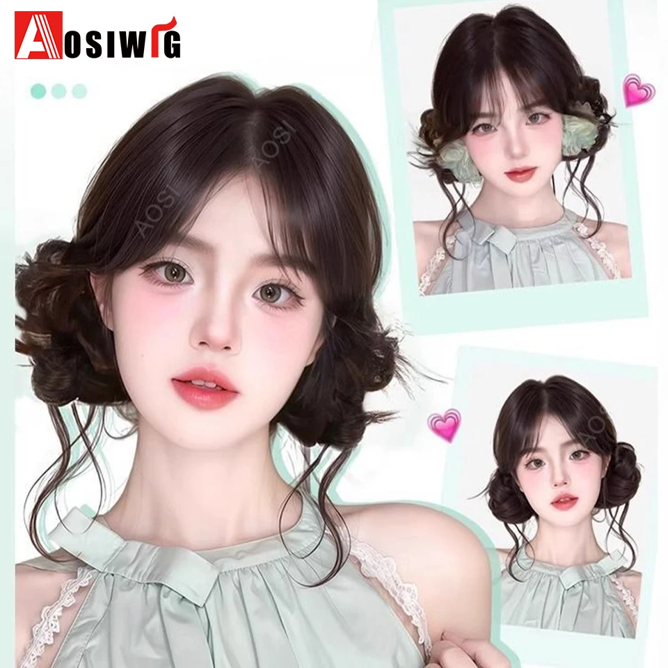 여성용 합성 푹신한 메시 번 헤어 스크런치, 고무줄이 있는 탄성 헤어밴드, 긴 곱슬 태슬 포니테일 가짜 헤어 액세서리