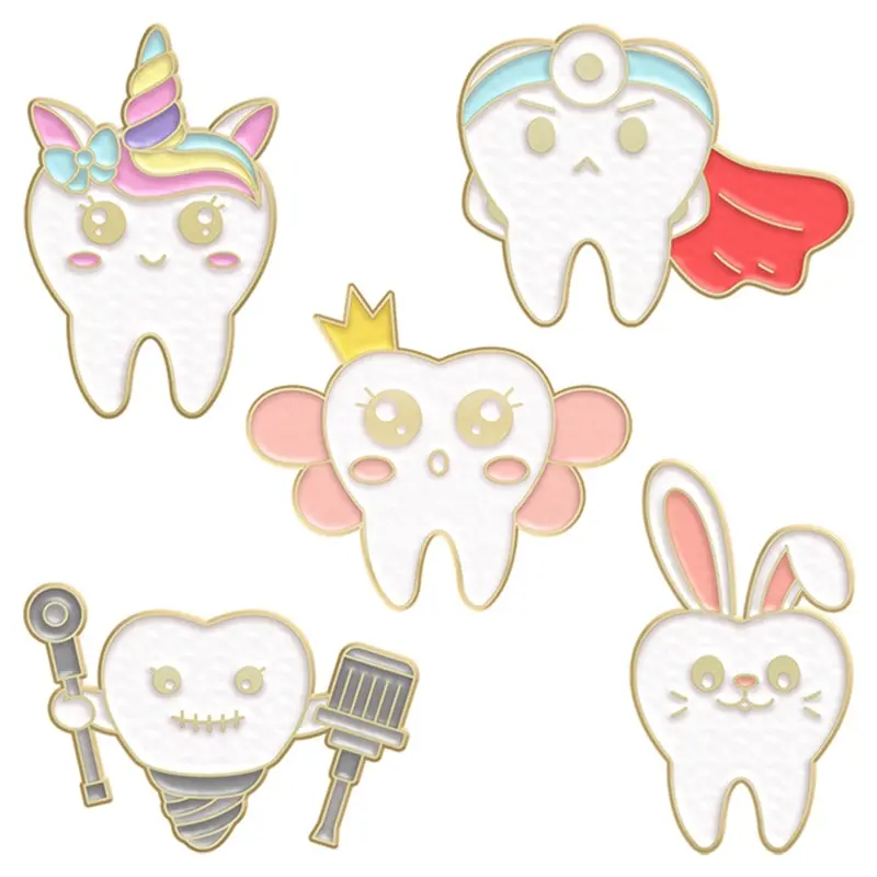 

1PC Health Tooth Enamel Pin Lovely Rabbit Metal Dentist Doctor Lapel Pin Custom Brooch Badge Sweather Hat Jewelry Gift