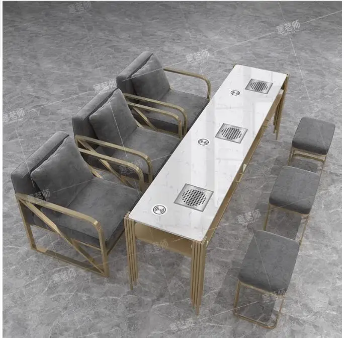 Manicure table and chair set with built-in vacuum cleaner Light luxury marble paint single double triple manicure table