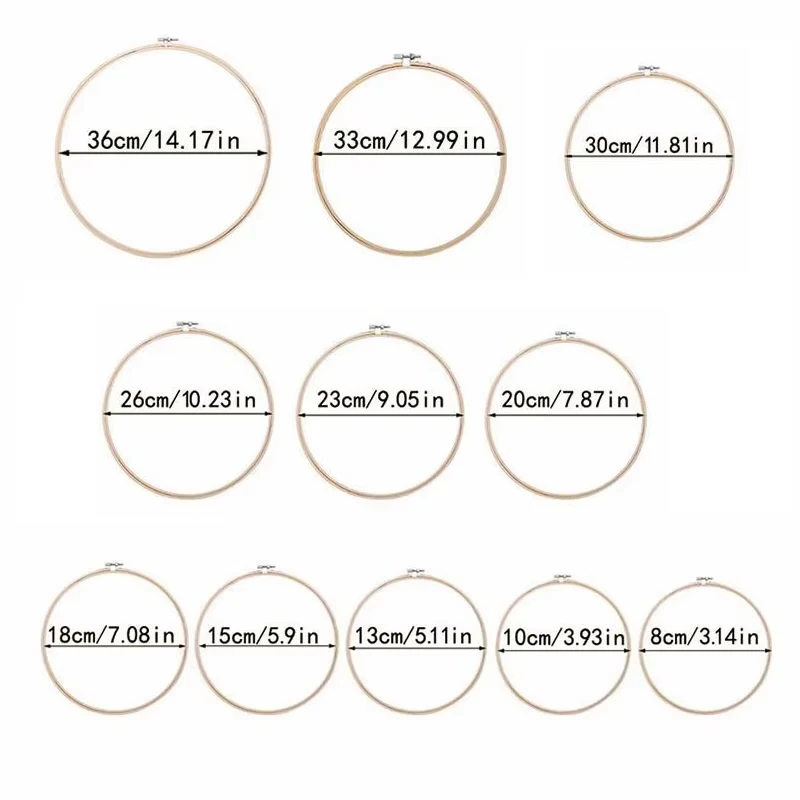 LMDZ 10Pcs Bamboo Frame Embroidery Hoop 8-24cm DIY Needlecraft Cross Stitch Machine Round Loop Cross Stitch Tools