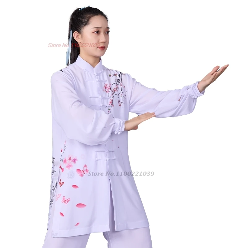 chinese tai chi uniform wushu kung fu training practice martial arts wing chun flower print tops+pants set outdoor sports