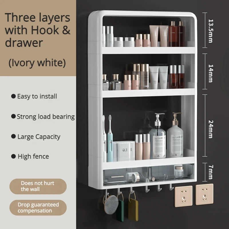 Bathroom Organizer Kitchen Organizer Punch-free Wall-mounted Bathroom Basin  Cosmetic Wall Multi-layer Kitchen Storage Accessory