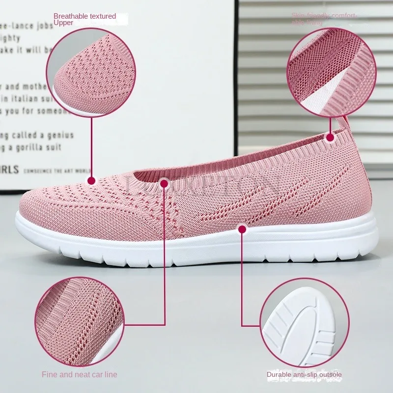 Women's Slip On Solid Color Shoes Summer Fashion Mesh Breathable Casual Shoes Walking Non Slip Platform Sandals Flats Loafers 4