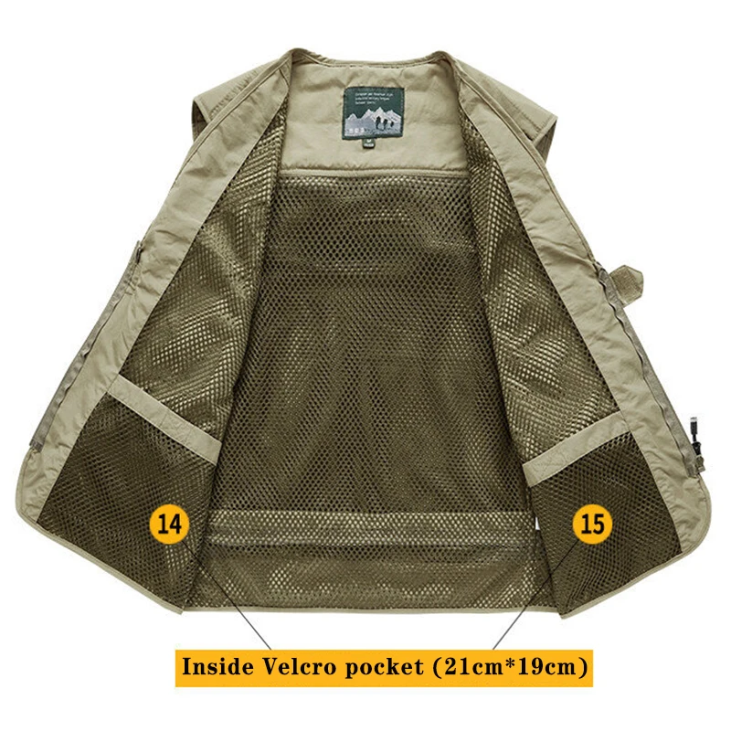 Description Picture 6 of item7XL 14 Pockets Summer New Men US Tactical Hiking Fishing Vest Man Photographer Waistcoat Mesh Cargo Sleeveless Jacket Tool Vest