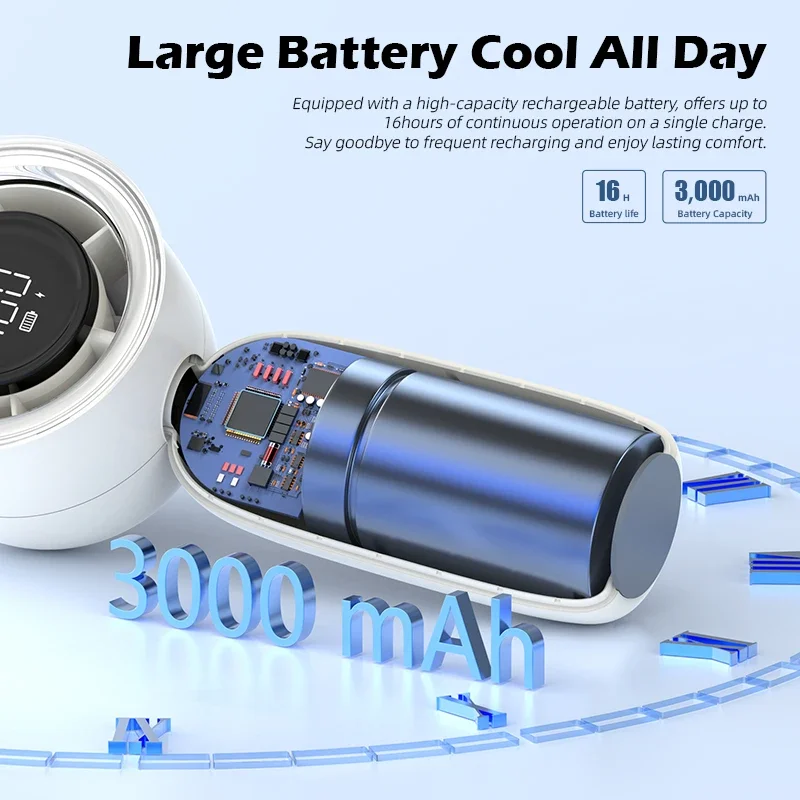 VYVYLABS 초고속 휴대용 미니 선풍기, 접이식 걸이식 팬, USB 충전식 선풍기, 16H, 3000mah, 13000RPM