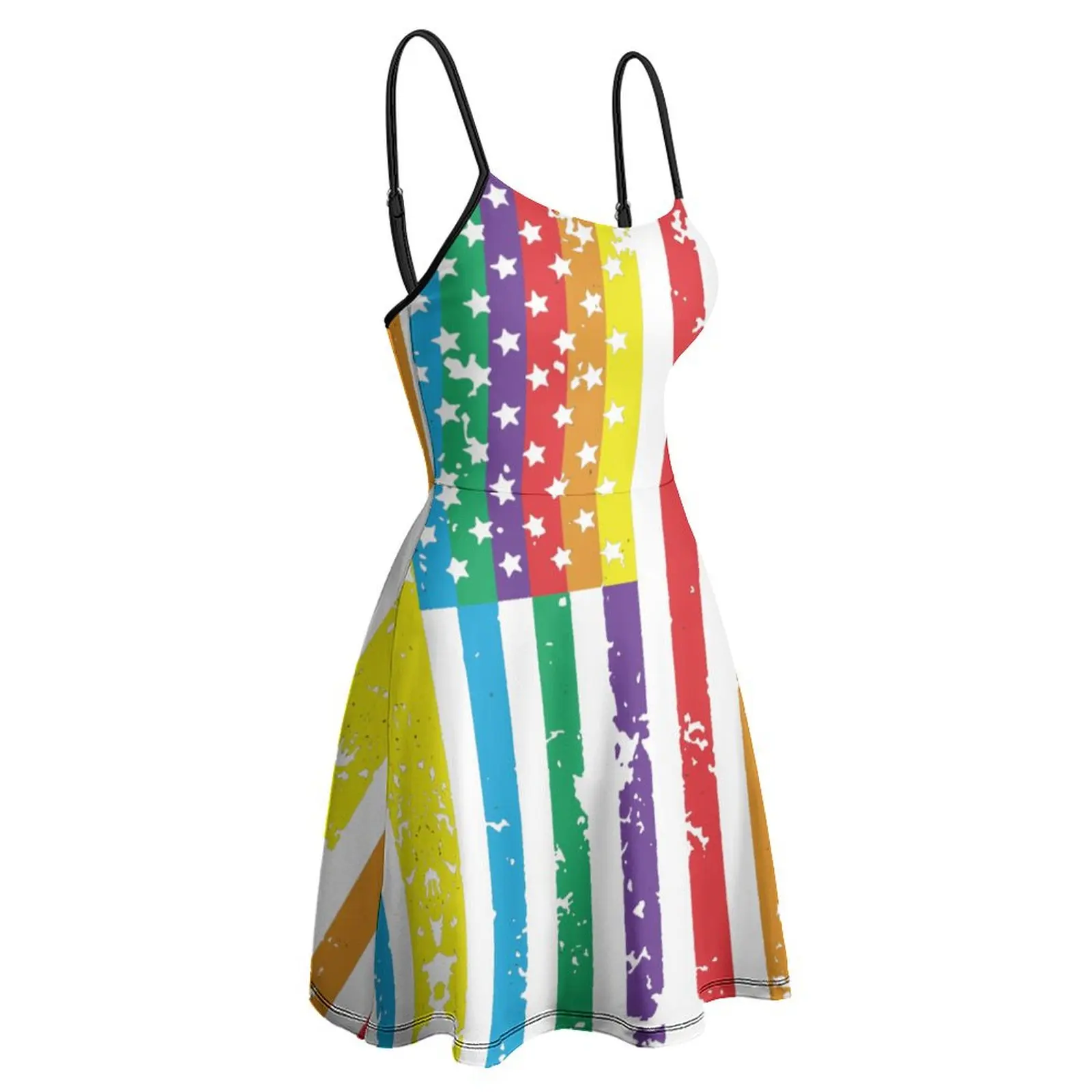 

Rainbow-American-Flag-Gay-Pride-Rainbow-American Classic Exotic Woman's Clothing Women's Sling Dress Funny Novelty Vacations St