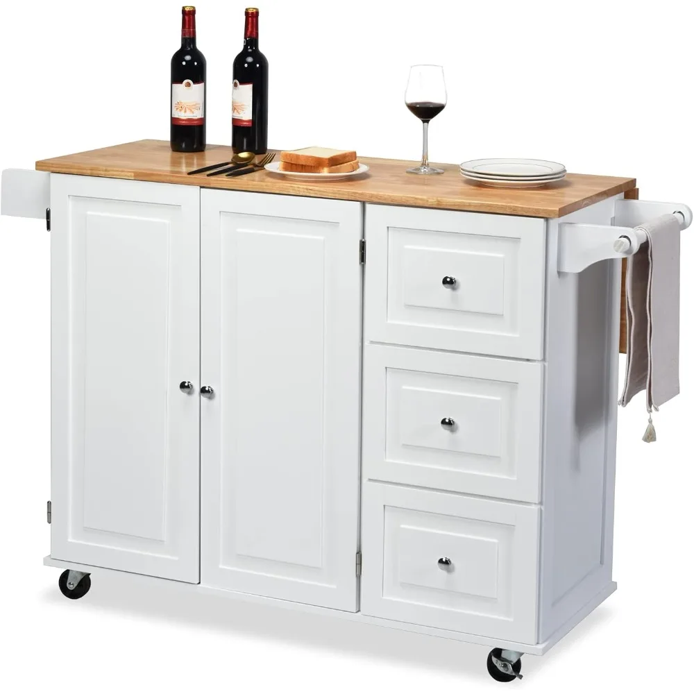 Kitchen Island Cart on Wheels, Rolling Kitchen Island with Drop Leaf Top, Trolley Cart with Drawers, Towel Rack