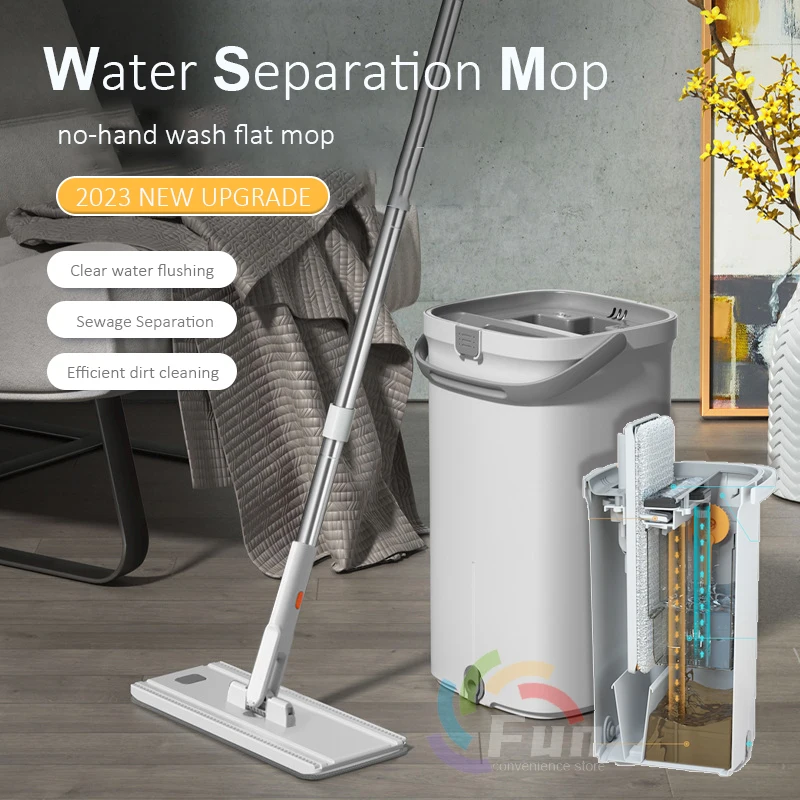 2023 Clean Water Separation Mop with Bucket 32cm 360 rotatable Hand Free  Wash Easy Clean Mop Home Household Floor Cleaning Tools - AliExpress